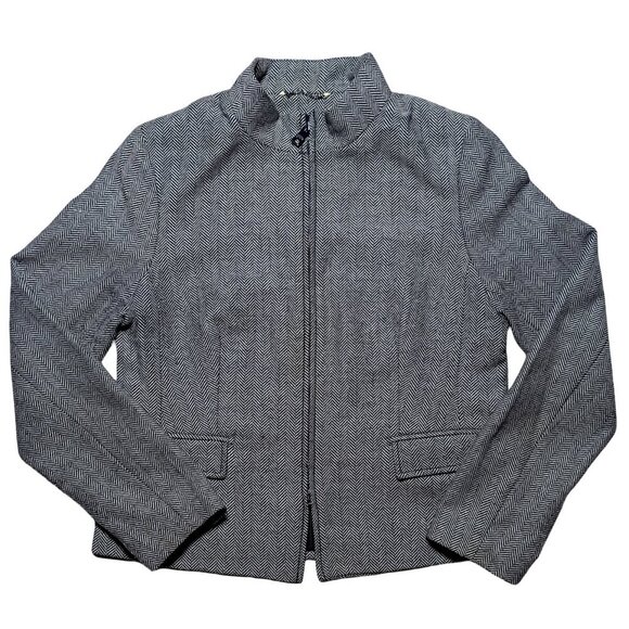 Banana Republic Women’s 10 Wool Blend Herringbone Grey Full Zip Lined Jacket - Picture 1 of 12